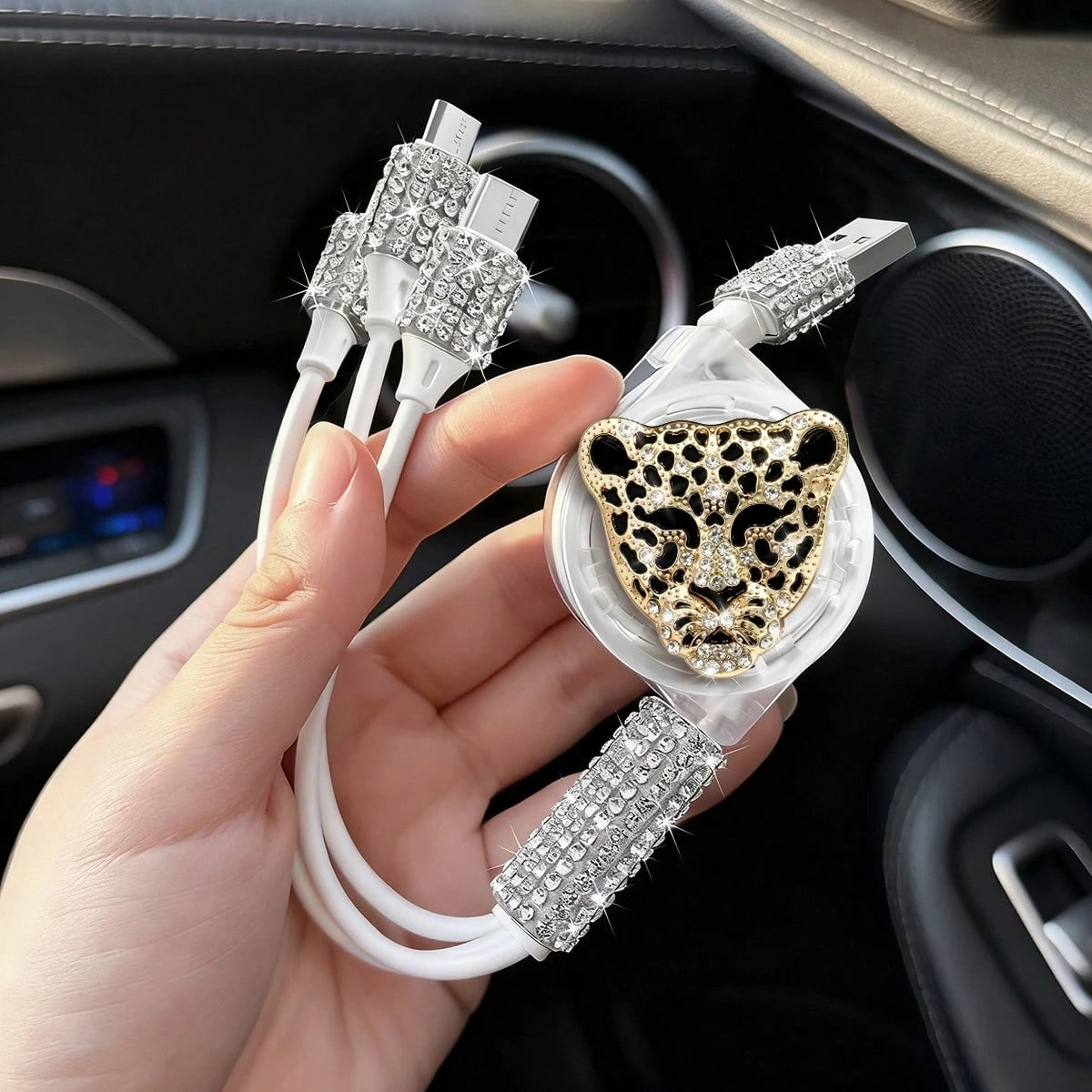 3-In-1 Butterfly Diamond Retractable Fast Charging Cable, 2/4 Port Fast Charger, 4-In-1 Multi-Port Voltage Display Car Charger, Compatible With IPhone 17 Pro Max/17 Pro/17 Air/17/16 Pro Max/16 Pro/16
