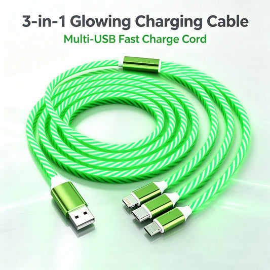 3-In-1 Glowing Data Cable With Flowing LED Running Light Fast Charging Cable, Multi-Function Charging Data Cable Compatible With Apple 17/17pro/16pro/16/15/15pro/14/13/12/11/ And Other Series Phones A