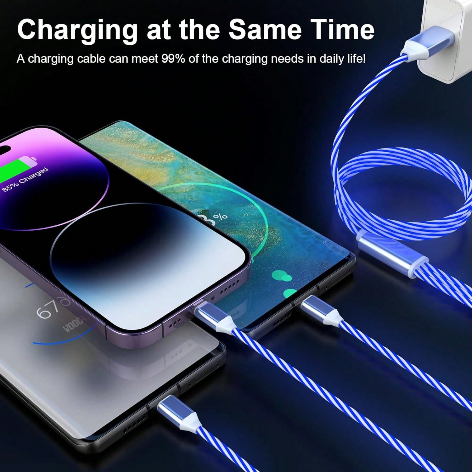 3-In-1 Glowing Data Cable With Flowing LED Running Light Fast Charging Cable, Multi-Function Charging Data Cable Compatible With Apple 17/17pro/16pro/16/15/15pro/14/13/12/11/ And Other Series Phones A