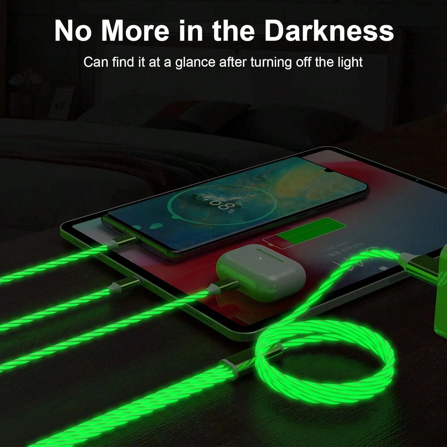 3-In-1 Glowing Data Cable With Flowing LED Running Light Fast Charging Cable, Multi-Function Charging Data Cable Compatible With Apple 17/17pro/16pro/16/15/15pro/14/13/12/11/ And Other Series Phones A