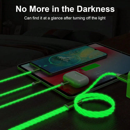 3-In-1 Glowing Data Cable With Flowing LED Running Light Fast Charging Cable, Multi-Function Charging Data Cable Compatible With Apple 17/17pro/16pro/16/15/15pro/14/13/12/11/ And Other Series Phones A