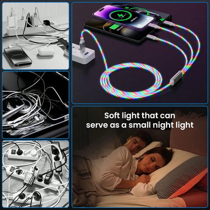 3-In-1 Glowing Data Cable With Flowing LED Running Light Fast Charging Cable, Multi-Function Charging Data Cable Compatible With Apple 17/17pro/16pro/16/15/15pro/14/13/12/11/ And Other Series Phones A