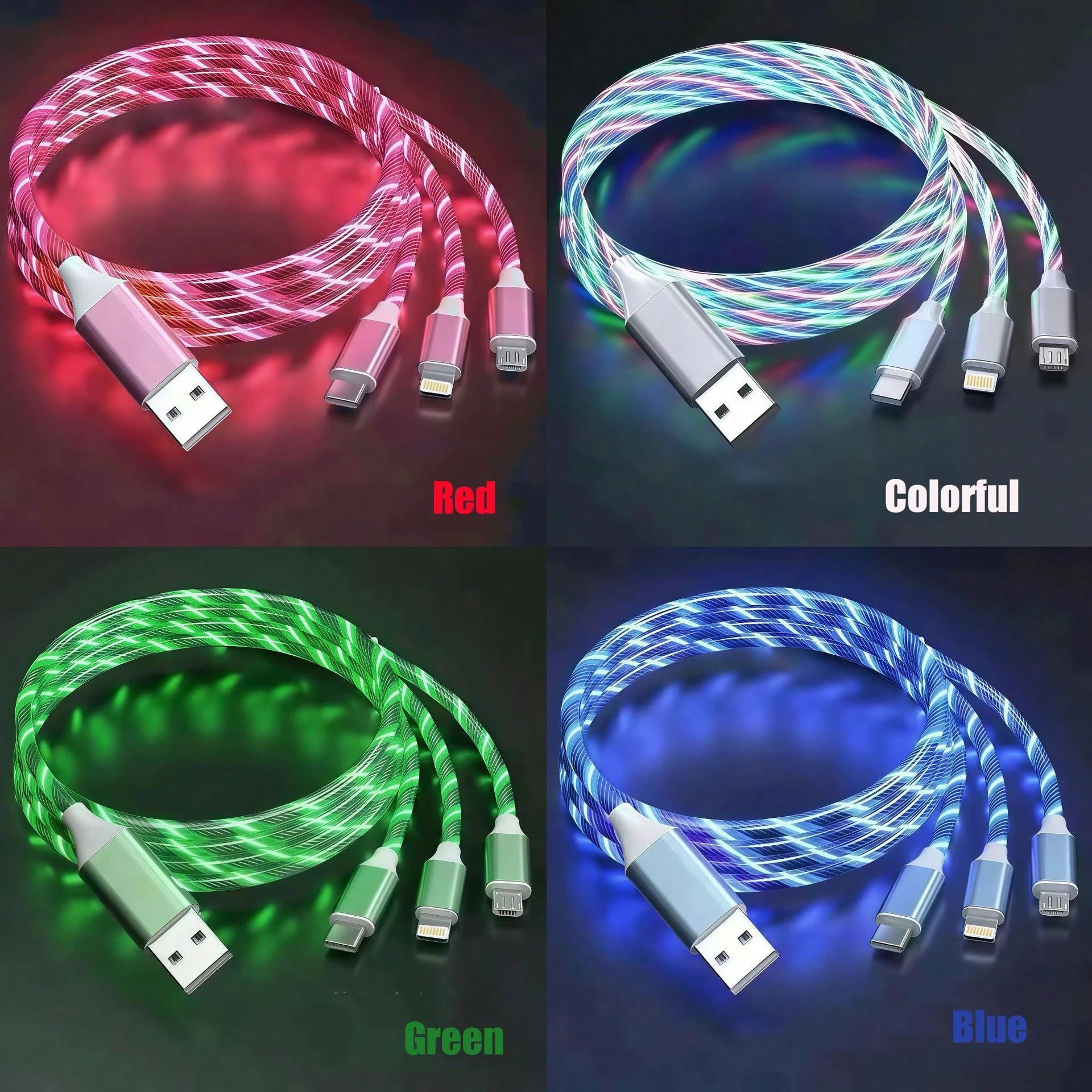 3-In-1 Glowing Data Cable With Flowing LED Running Light Fast Charging Cable, Multi-Function Charging Data Cable Compatible With Apple 17/17pro/16pro/16/15/15pro/14/13/12/11/ And Other Series Phones A