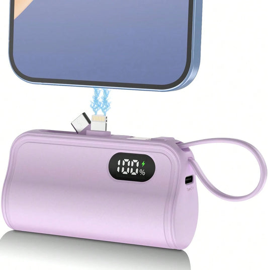 3-In-1 Mini Portable Power Bank, Hidden Tail Plug Battery Charger, With Phone Stand, LCD Power Display, 5000mAh Large Capacity, Self-Charging Data Cable, Dual Plug Rotating Design, Suitable For Variou