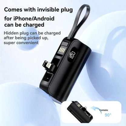 3-In-1 Mini Portable Power Bank, Hidden Tail Plug Battery Charger, With Phone Stand, LCD Power Display, 5000mAh Large Capacity, Self-Charging Data Cable, Dual Plug Rotating Design, Suitable For Variou
