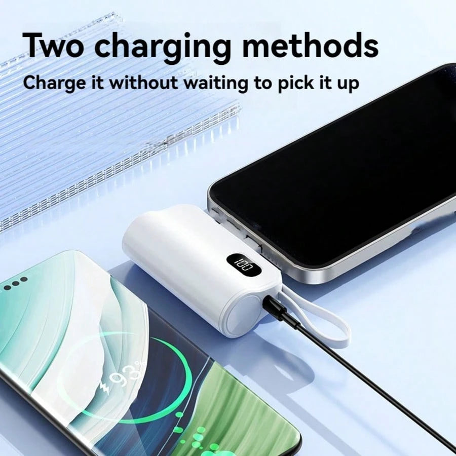 3-In-1 Mini Portable Power Bank, Hidden Tail Plug Battery Charger, With Phone Stand, LCD Power Display, 5000mAh Large Capacity, Self-Charging Data Cable, Dual Plug Rotating Design, Suitable For Variou