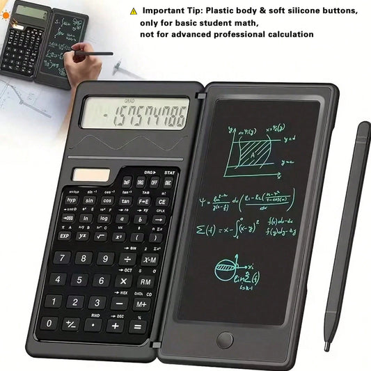 3-In-1 Scientific Calculator With Writing Pad, 10-Digit Dual Power (Solar + Battery) Foldable Student Calculator, Portable With Notebook Math Calculator
