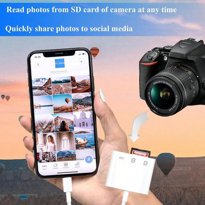 3-In-1 SD/TF/USB Card Reader For IPhone/ Series, Camera Tracking Reader Compatible With IPhone 14 Pro Max/14 Pro/14/13/12/11/XS/XR/8/7/6 Series