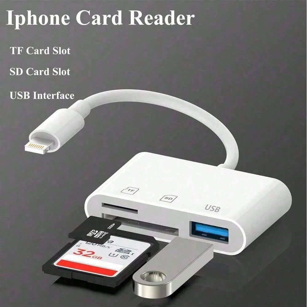 3-In-1 SD/TF/USB Card Reader For IPhone/ Series, Camera Tracking Reader Compatible With IPhone 14 Pro Max/14 Pro/14/13/12/11/XS/XR/8/7/6 Series