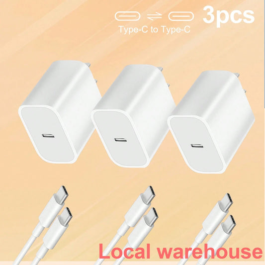 3-Pack Fast Charging Duo: Type C Charger + 4FT Type-C Cable| Blazing Fast Power For Phones| Perfect For Daily Use & Trips| Local Warehouse Phone Charger High Output Power