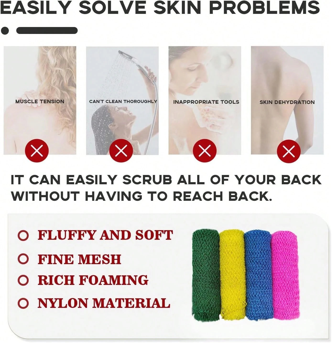 3 Pieces African Net Sponge Authentic, Exfoliating Scrubber Long Net Bath Sponge For All Skin Types, Body Scrubber For Women And Men Daily Use Body Care, Gentle Exfoliation