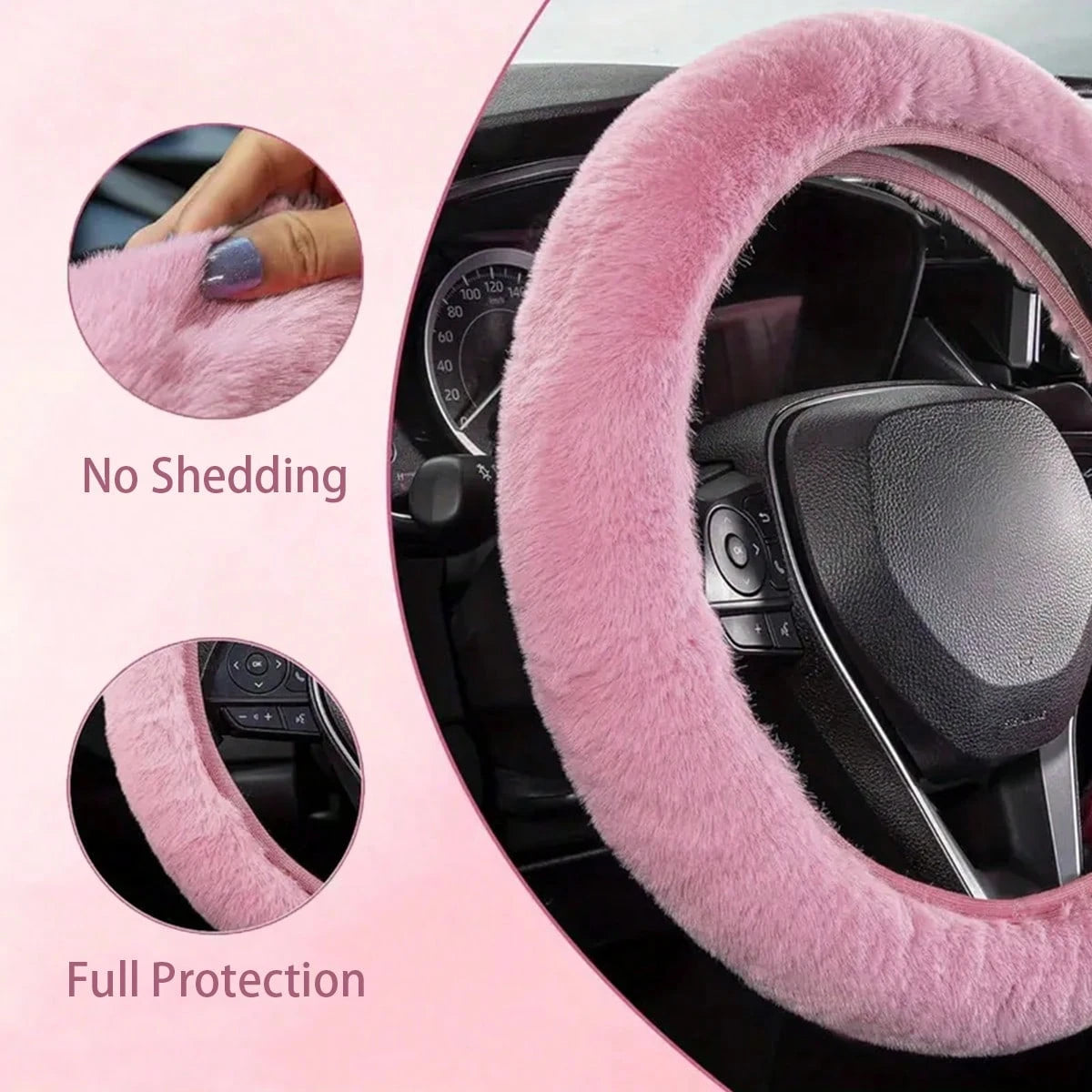 3 Piecescar Plush Steering Wheel Cover And Shoulder Pad Set, A Three Pieces Combination, Suitable For Spring, Autumn, And Winter Use.