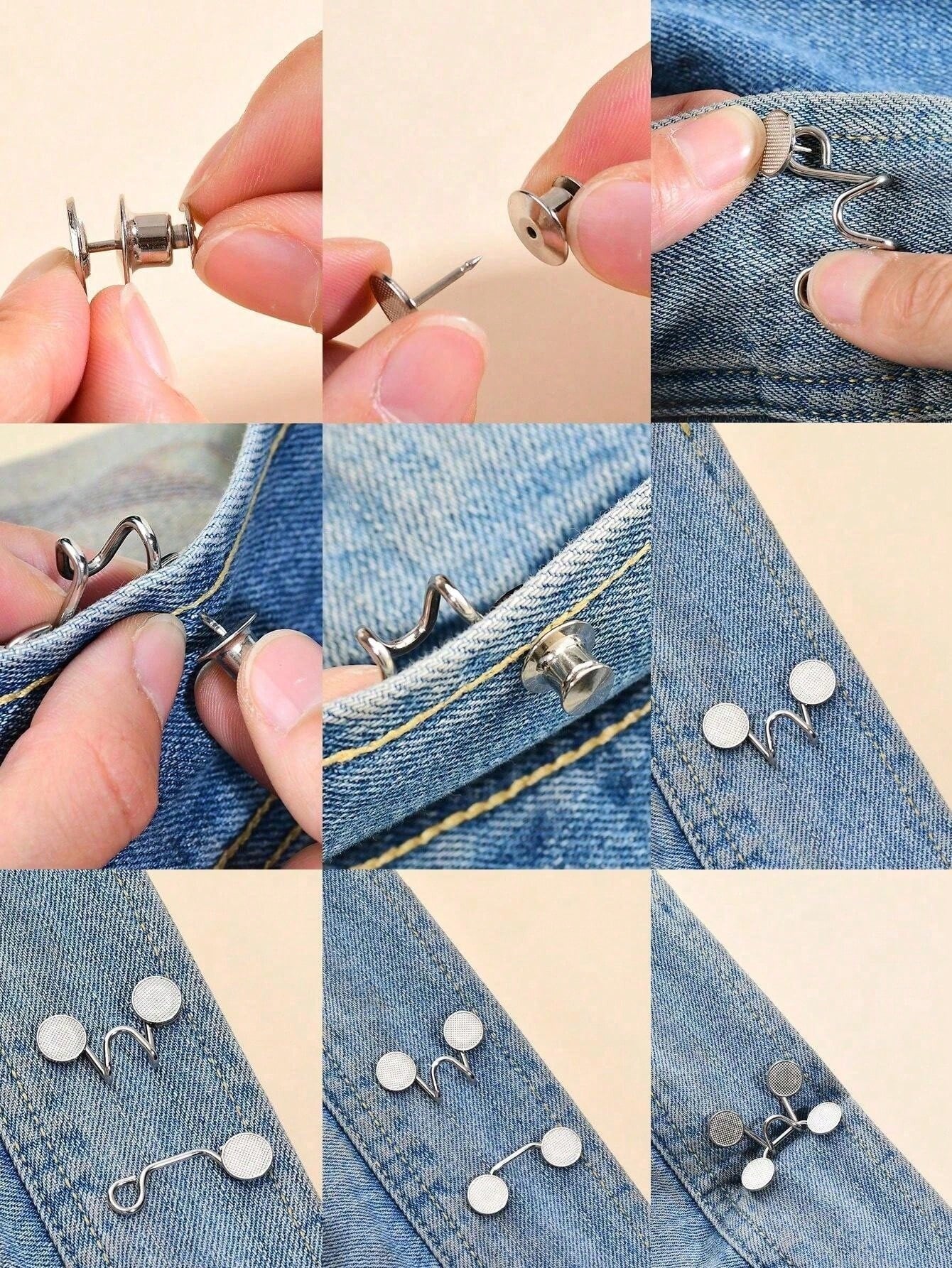 3 Set Pants Waist Tightener, Adjustable Waist Buckle Set, Extra Button For Jeans To Make Tighter, Button Adjuster For Pants, Jeans, Skirts, Sleeves (Silver)