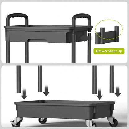 3-Tier Rolling Utility Cart With Drawer, Multifunctional Storage Organizer With Hooks & Baskets, Rolling Trolley For Bathroom, Kitchen, Bedroom, Office, Makeup