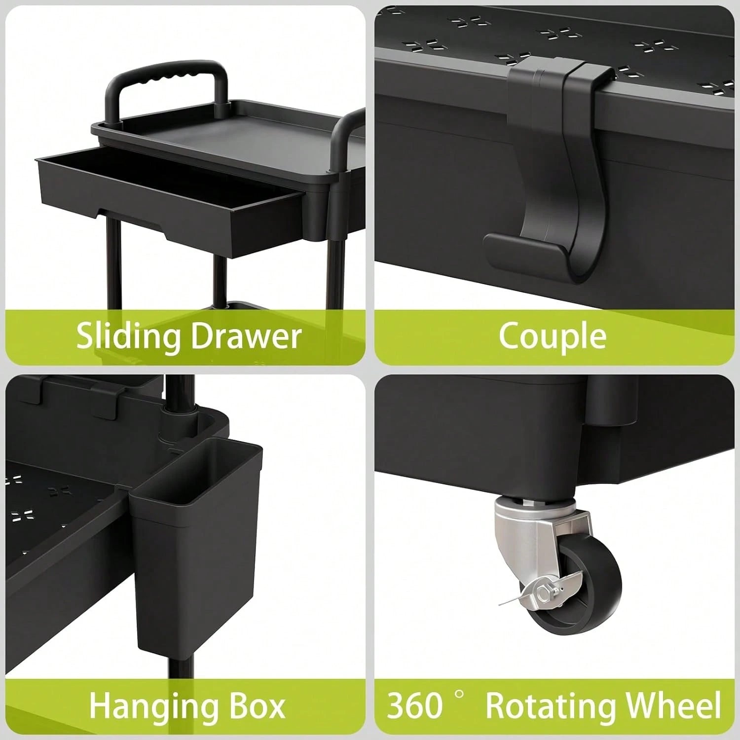 3-Tier Rolling Utility Cart With Drawer, Multifunctional Storage Organizer With Hooks & Baskets, Rolling Trolley For Bathroom, Kitchen, Bedroom, Office, Makeup