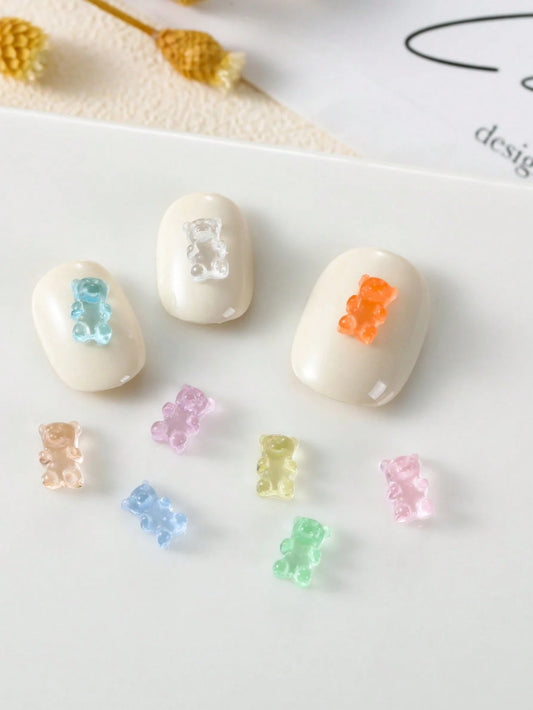 30pcs Multicolor Random Mixed Japanese Cartoon Teddy Bear Nail Art Decor Cute Accessories 3D Macaron Mini Jelly Bear Resin Nail Charms