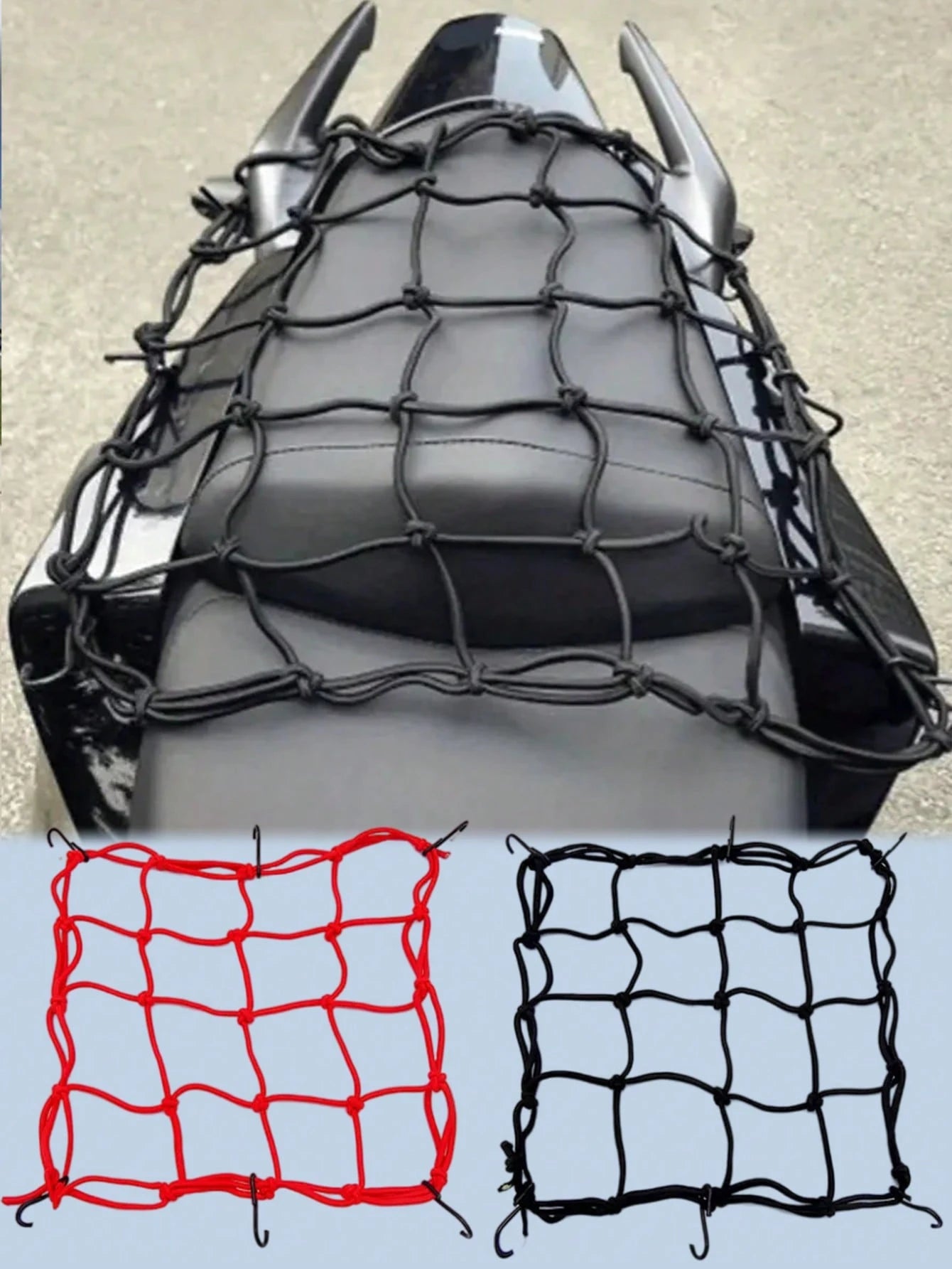 30x30cm Elastic Cargo Net- Suitable For Motorcycle, Bicycle, Electric Scooter Rear Seat And Tank Storage Space, Elastic Net Cover, Modification Trunk Fixing Strap
