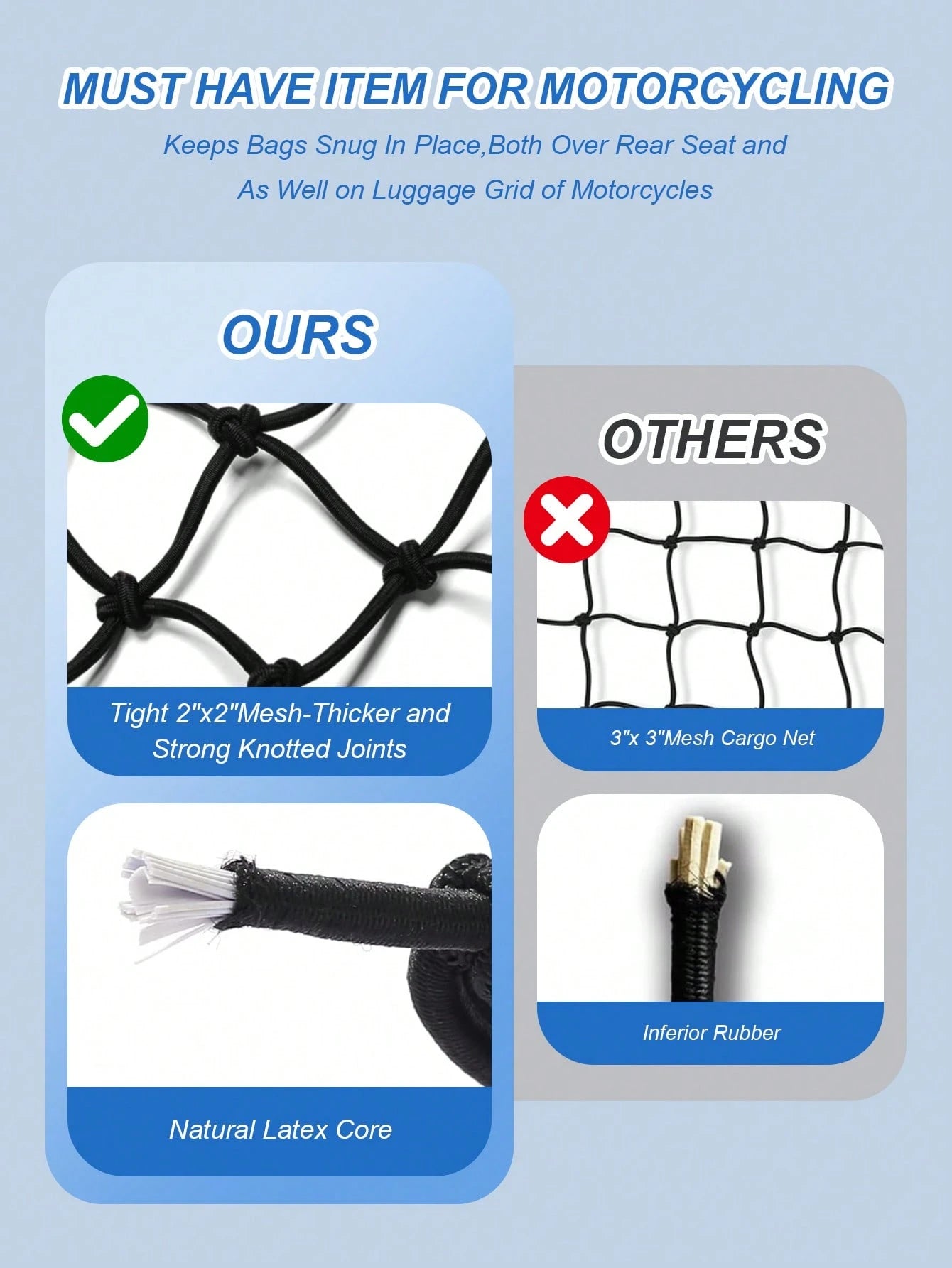 30x30cm Elastic Cargo Net- Suitable For Motorcycle, Bicycle, Electric Scooter Rear Seat And Tank Storage Space, Elastic Net Cover, Modification Trunk Fixing Strap