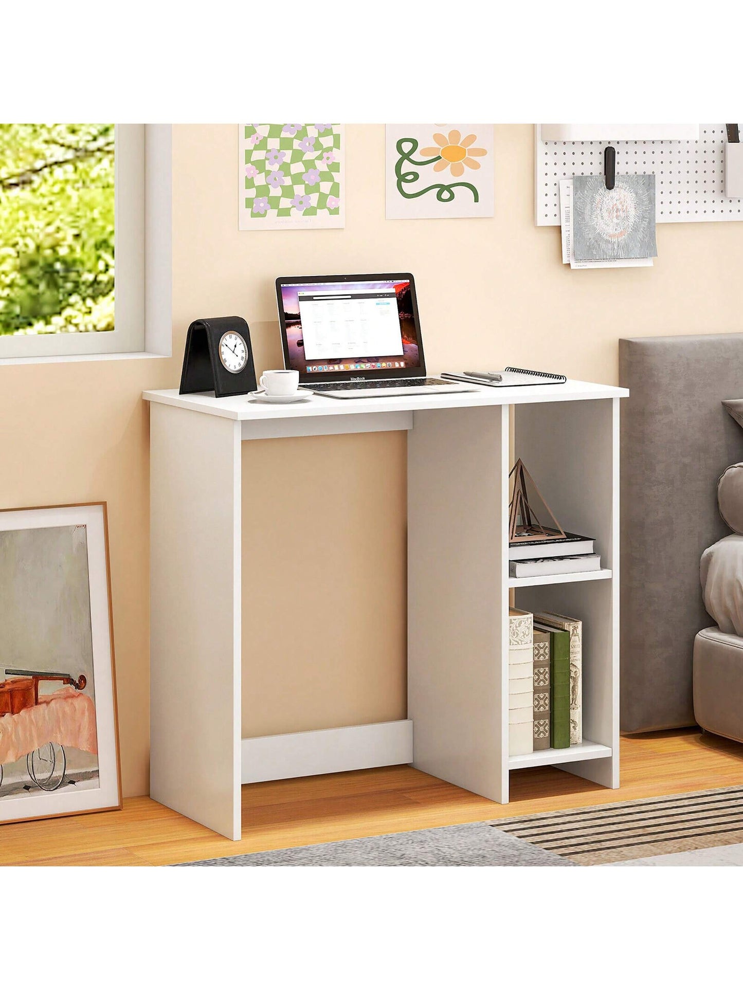 31.5'' Small Computer Desk Home Office Study Writing Desk With 2 Compartments