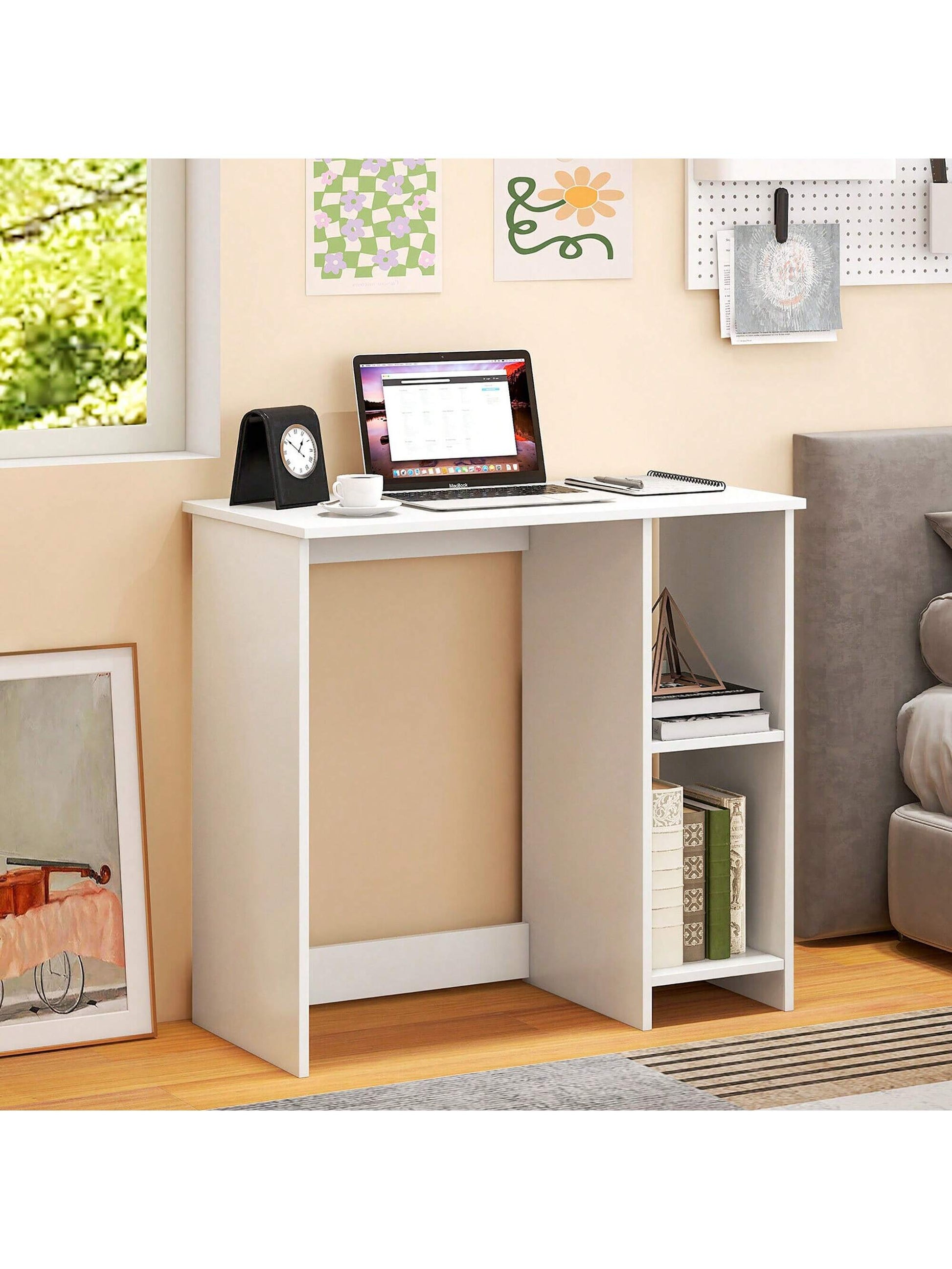 31.5'' Small Computer Desk Home Office Study Writing Desk With 2 Compartments