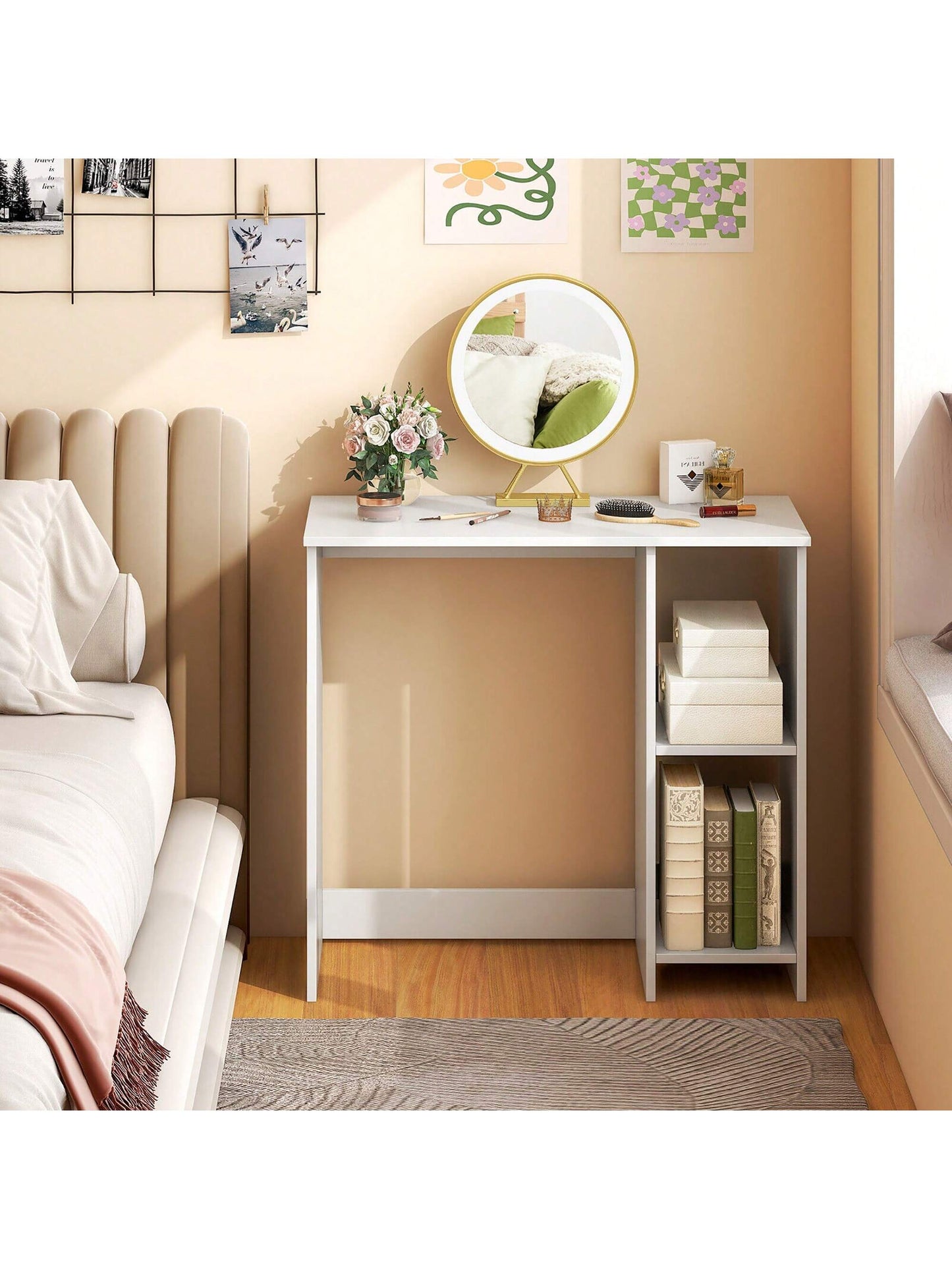 31.5'' Small Computer Desk Home Office Study Writing Desk With 2 Compartments
