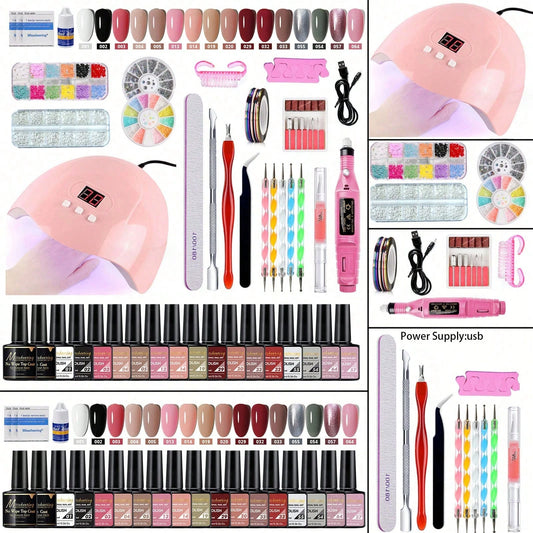 35-Piece Manicure Set With UV LED Light, Including Acrylic Powder And Acrylic Liquid, Nail Drill, Nail Stickers And Glue, Home DIY Manicure Set For Beginners, Christmas Gift