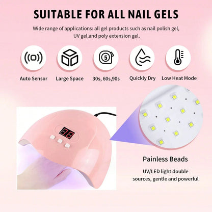 35-Piece Manicure Set With UV LED Light, Including Acrylic Powder And Acrylic Liquid, Nail Drill, Nail Stickers And Glue, Home DIY Manicure Set For Beginners, Christmas Gift