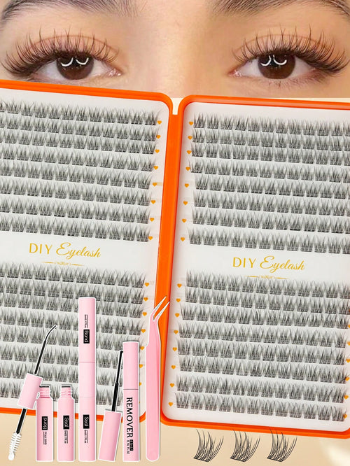 384pcs D-Curl Cluster False Eyelashes, Large Capacity Individual Lash Set, Thick Fluffy Wispy Mixed Styles, Long-Lasting Dense Makeup For Beginners