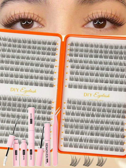 384pcs D-Curl Cluster False Eyelashes, Large Capacity Individual Lash Set, Thick Fluffy Wispy Mixed Styles, Long-Lasting Dense Makeup For Beginners