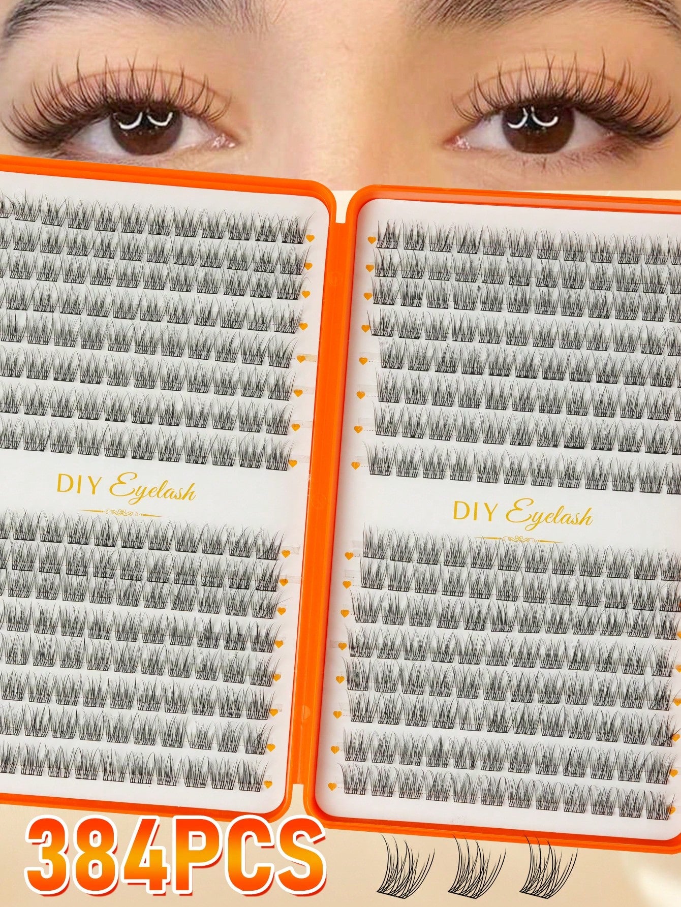 384pcs D-Curl Cluster False Eyelashes, Large Capacity Individual Lash Set, Thick Fluffy Wispy Mixed Styles, Long-Lasting Dense Makeup For Beginners