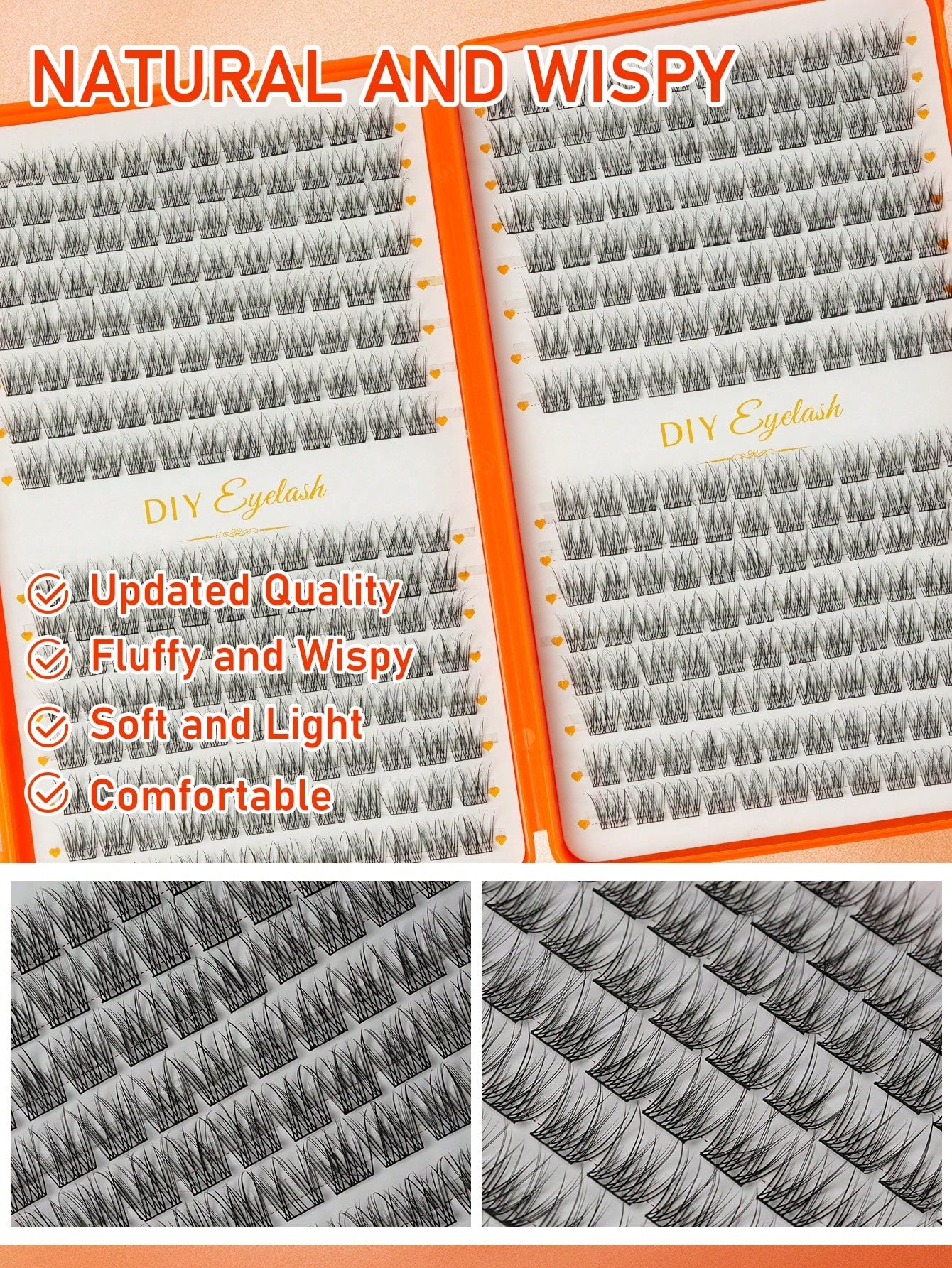 384pcs D-Curl Cluster False Eyelashes, Large Capacity Individual Lash Set, Thick Fluffy Wispy Mixed Styles, Long-Lasting Dense Makeup For Beginners