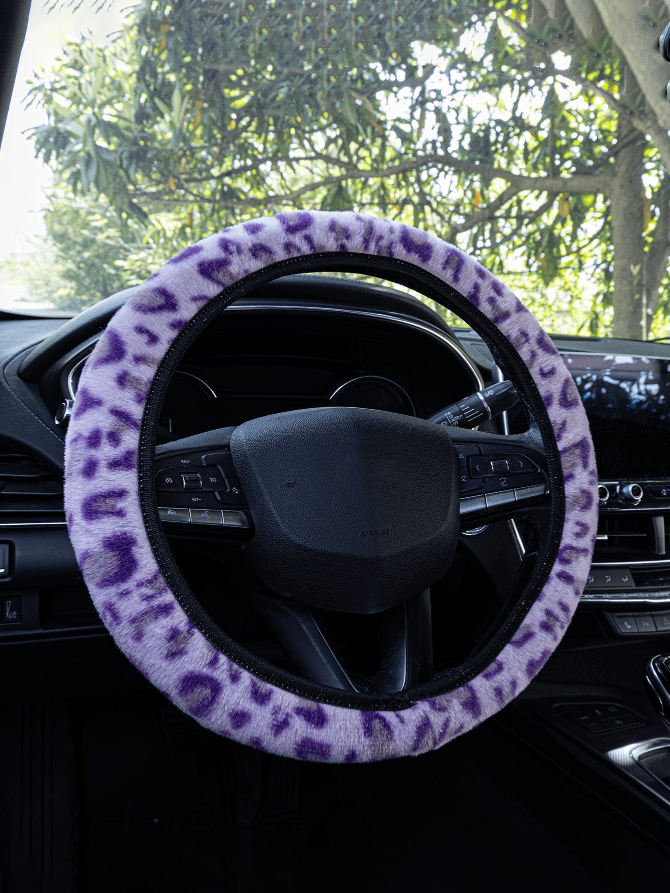 38cm Leopard Print Plush Steering Wheel Cover, Universal Anti-Slip Warm Plush Car Interior Accessory Fit For Most Sedans And SUVs