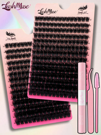 392PCS 0.39-0.71inch Mixed Size D-Curl Design 200D Russian Curl False Eyelashes Natural Soft Fluffy Cluster Fake Lashes, Fake Lashes Beauty & Health, Includes Lash Glue, Lash Tweezers, For Daily Wear