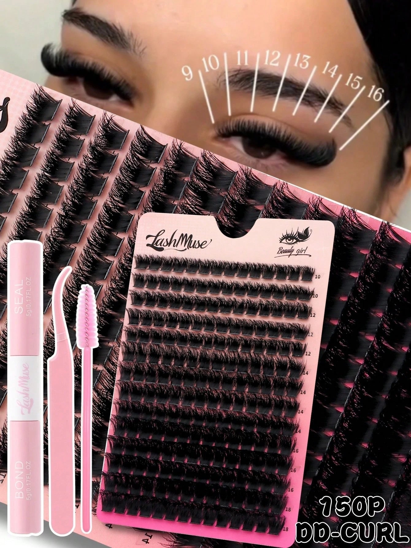 392PCS 0.39-0.71inch Mixed Size D-Curl Design 200D Russian Curl False Eyelashes Natural Soft Fluffy Cluster Fake Lashes, Fake Lashes Beauty & Health, Includes Lash Glue, Lash Tweezers, For Daily Wear