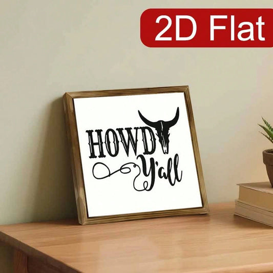 3D Flat, 1-Piece Rustic Farmhouse Wooden Wall Sign "Howdy" With Bull Skull And Cow-Print Lettering- Wooden Frame, Western Style, Outdoor Use, Housewarming Gift, Christmas Decoration- Vertical Hangin