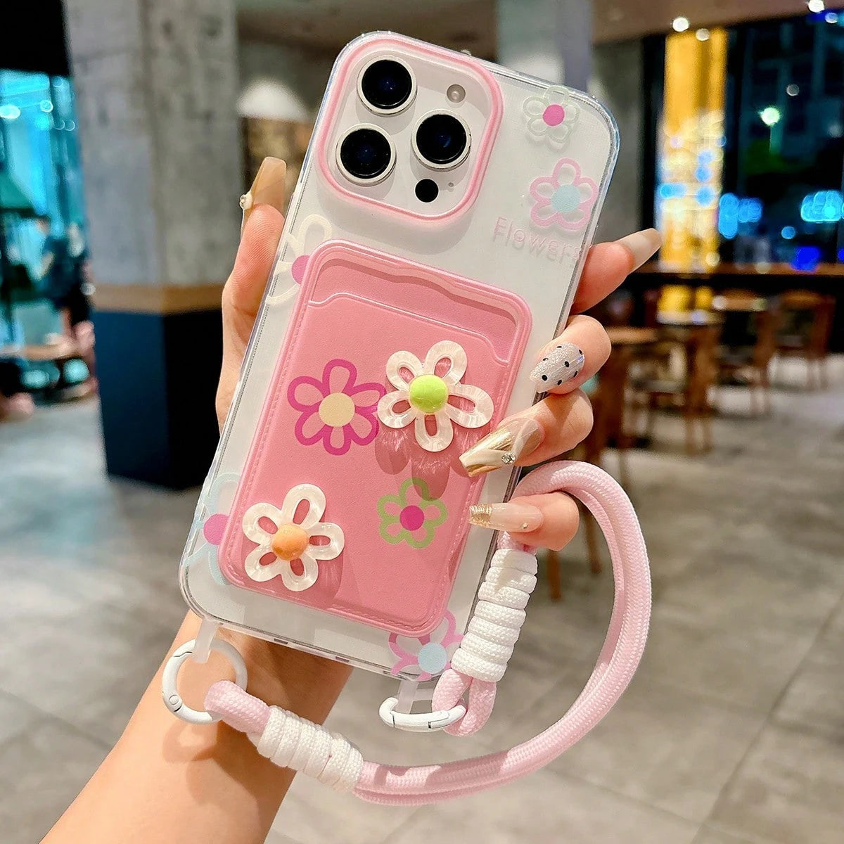 3D Floral Lanyard Card Holder Phone Case Compatible With IPhone 16 Pro Max/IPhone 15 Pro Max, New IPhone 11, IPhone 12, Creative Soft Protective Cover Compatible With IPhone 14 Pro/13, Suitable For Wo