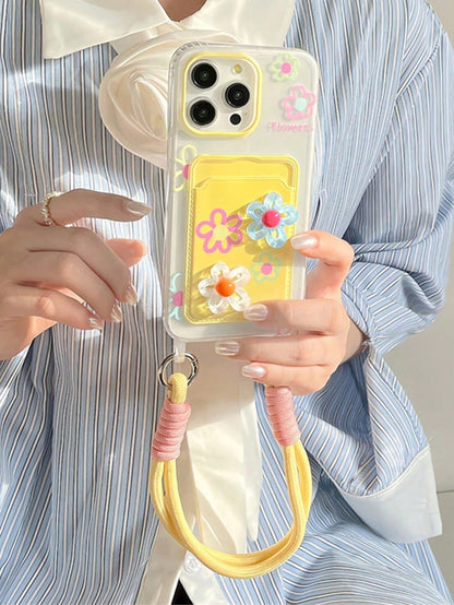3D Floral Lanyard Card Holder Phone Case Compatible With IPhone 16 Pro Max/IPhone 15 Pro Max, New IPhone 11, IPhone 12, Creative Soft Protective Cover Compatible With IPhone 14 Pro/13, Suitable For Wo
