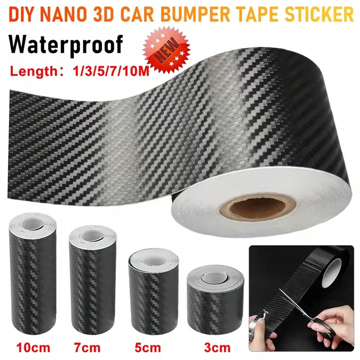 3D Nano Carbon Fiber Car Door Edge Protector Tape, Waterproof Decorative Adhesive Protective Film Tape
