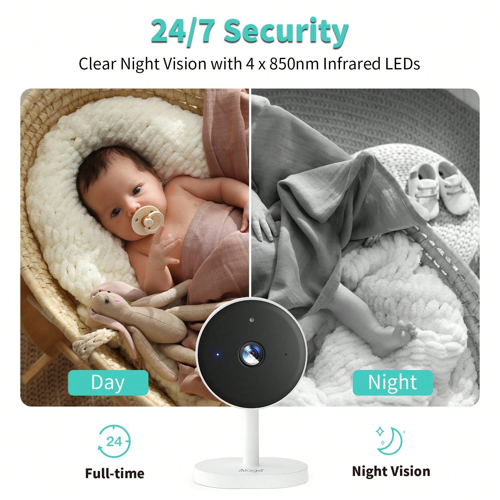 3MP HD Baby Sleep Monitor Monitoring Camera- Local Storage, Sound/Motion Detection, Bidirectional Audio, Night Vision, Information Reminder