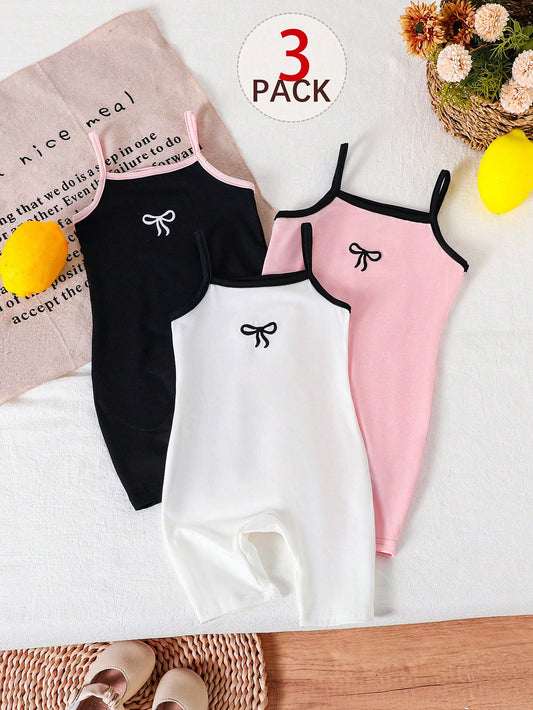 3pcs Baby Girls' Sweet Knit Camisole & Shorts Romper Set, Summer