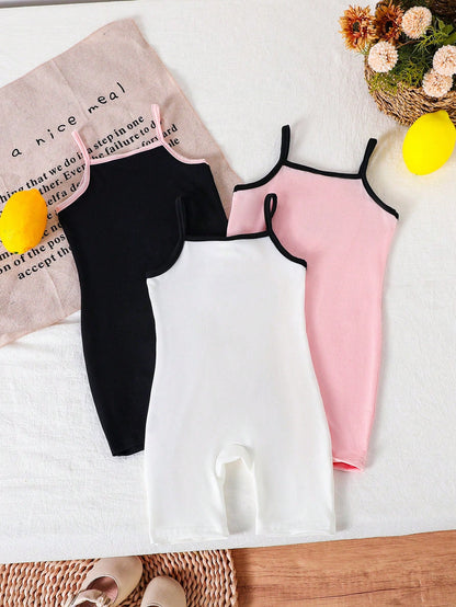 3pcs Baby Girls' Sweet Knit Camisole & Shorts Romper Set, Summer