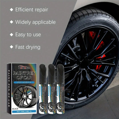3pcs Black Car Wheel Scratch Repair Pen- Easy Touch-Up For Minor Scratches And Dents, Low Odor With Lemon Acid Formula