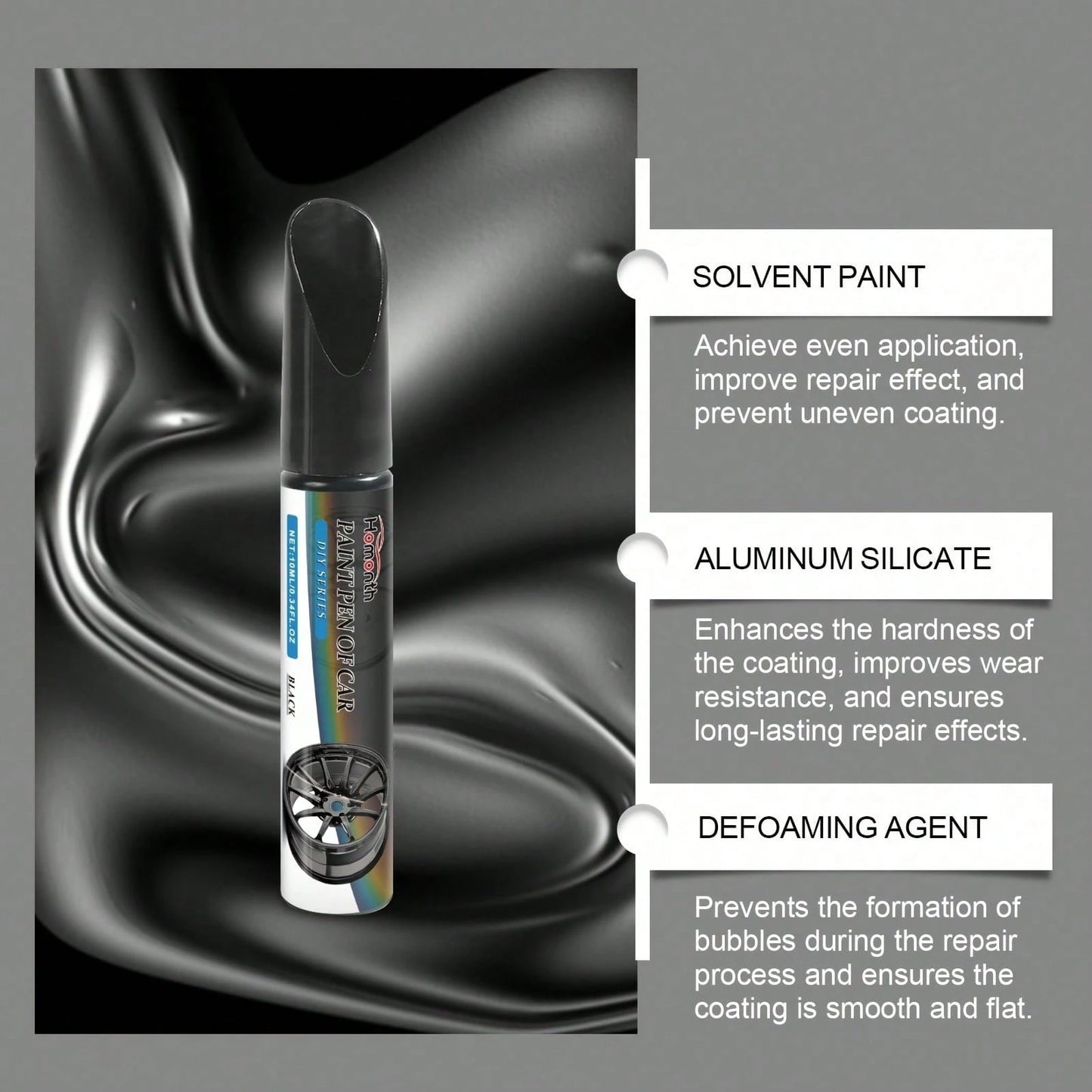 3pcs Black Car Wheel Scratch Repair Pen- Easy Touch-Up For Minor Scratches And Dents, Low Odor With Lemon Acid Formula