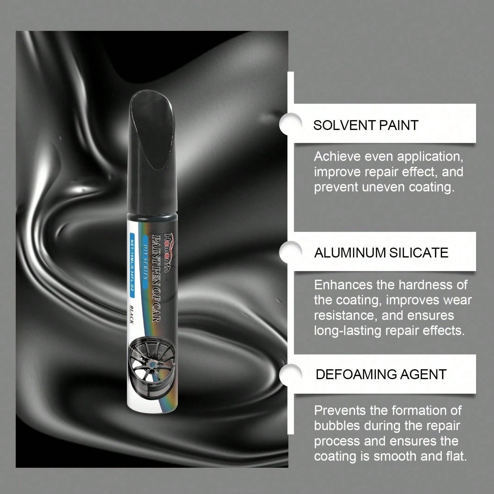 3pcs Black Car Wheel Scratch Repair Pen- Easy Touch-Up For Minor Scratches And Dents, Low Odor With Lemon Acid Formula