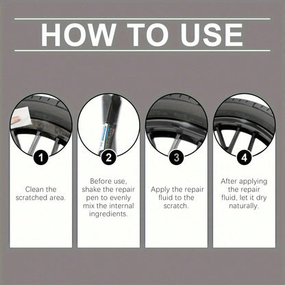 3pcs Black Car Wheel Scratch Repair Pen- Easy Touch-Up For Minor Scratches And Dents, Low Odor With Lemon Acid Formula