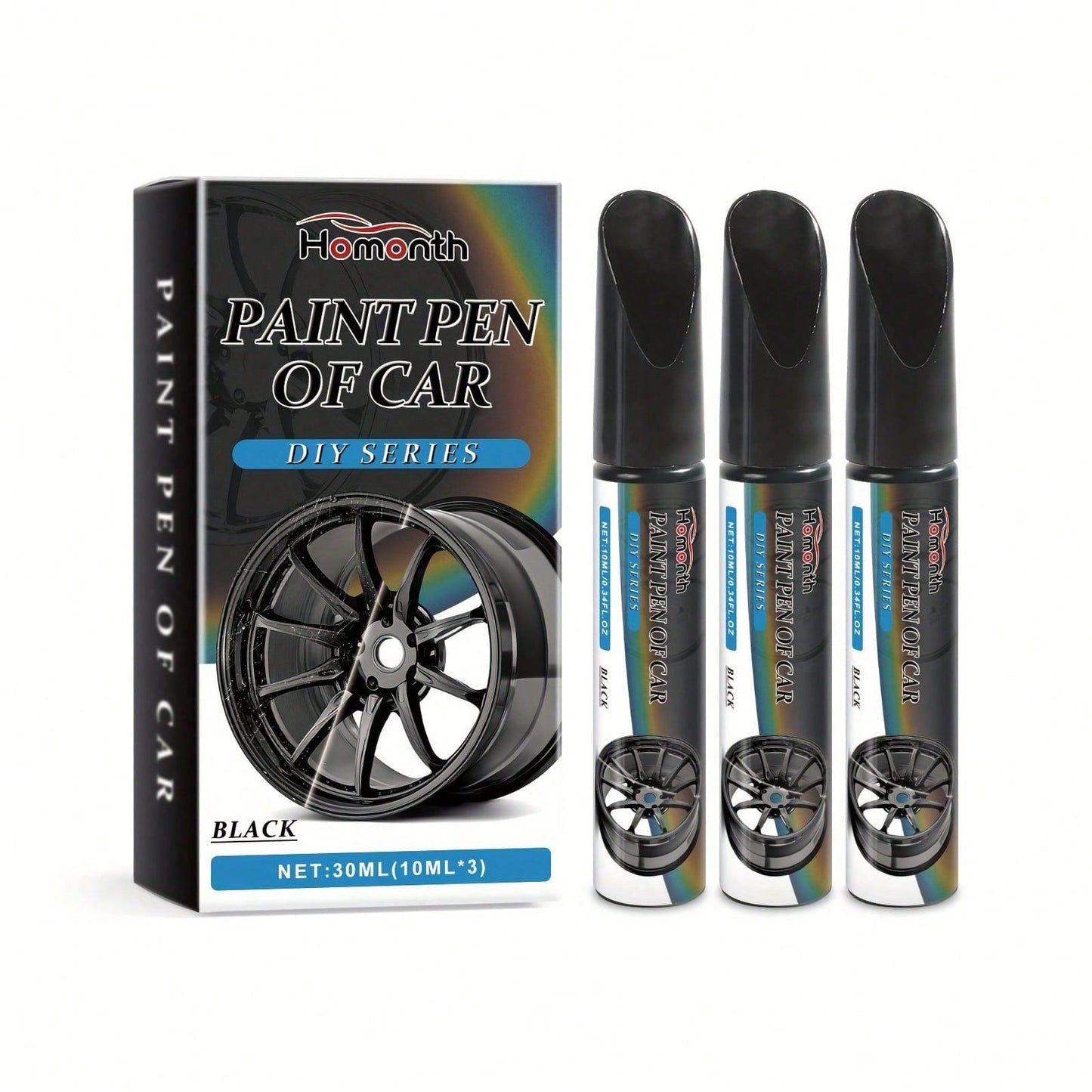 3pcs Black Car Wheel Scratch Repair Pen- Easy Touch-Up For Minor Scratches And Dents, Low Odor With Lemon Acid Formula