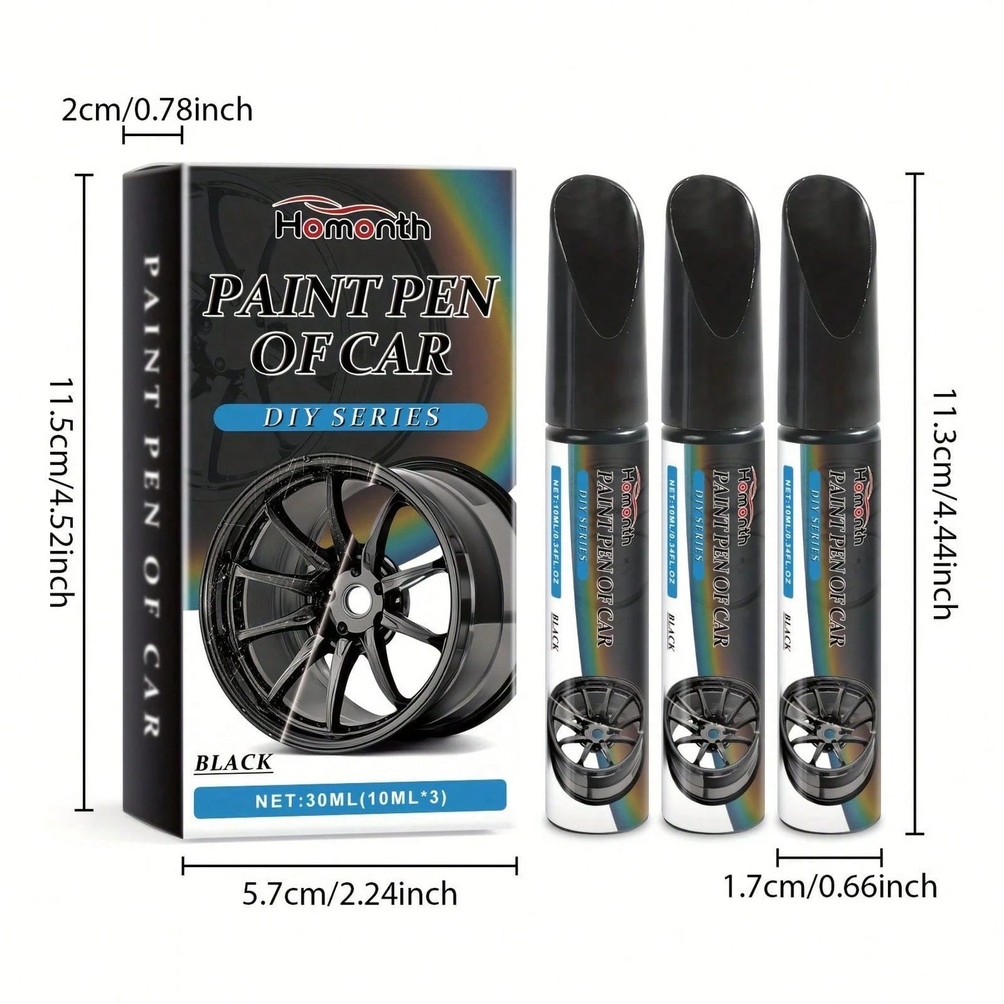 3pcs Black Car Wheel Scratch Repair Pen- Easy Touch-Up For Minor Scratches And Dents, Low Odor With Lemon Acid Formula