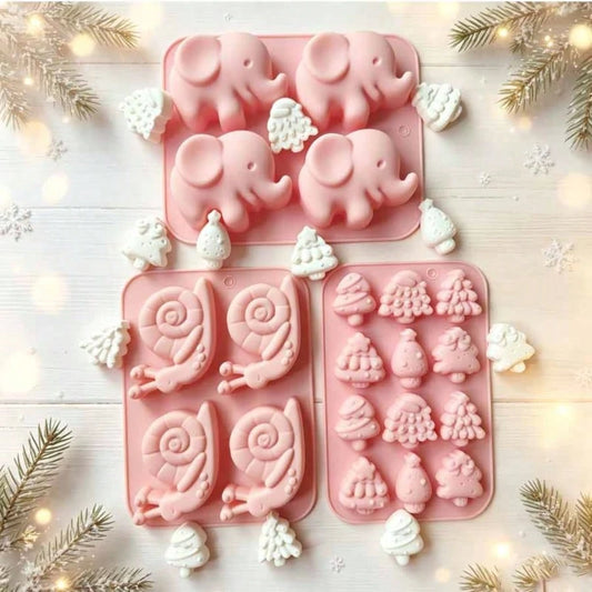 3pcs Cartoon Animal & Christmas Tree Silicone Molds, Non-Stick DIY Handmade Molds, Suitable For Resin, Soap, Plaster Crafting Materials