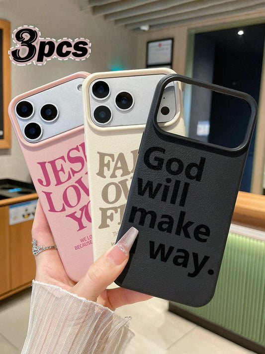 3pcs Christian Style Black/Beige/Pink Phone Cases Compatible With IPhone & Galaxy, Can Be Used As Gifts Or For Personal Use