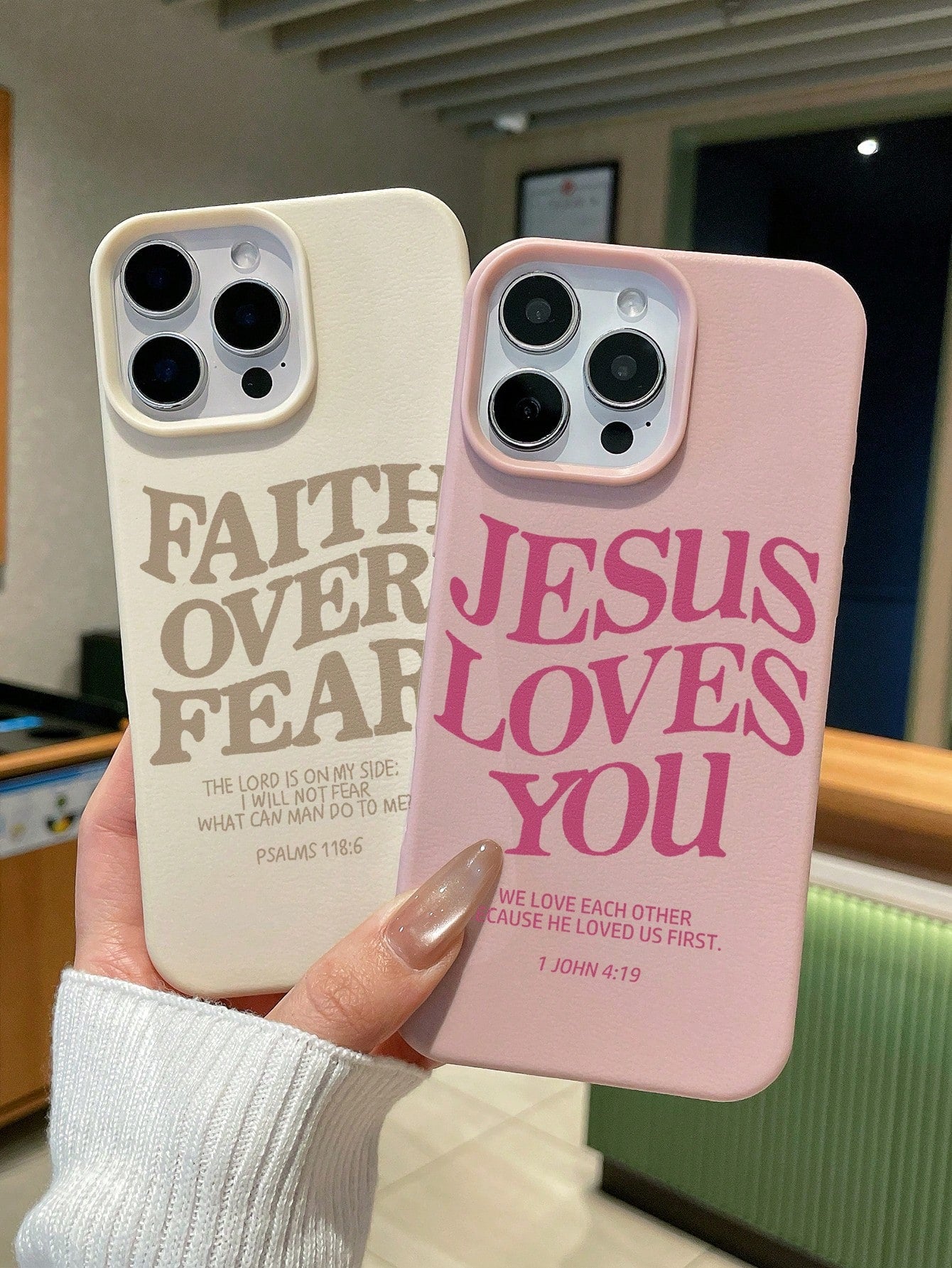 3pcs Christian Style Black/Beige/Pink Phone Cases Compatible With IPhone & Galaxy, Can Be Used As Gifts Or For Personal Use